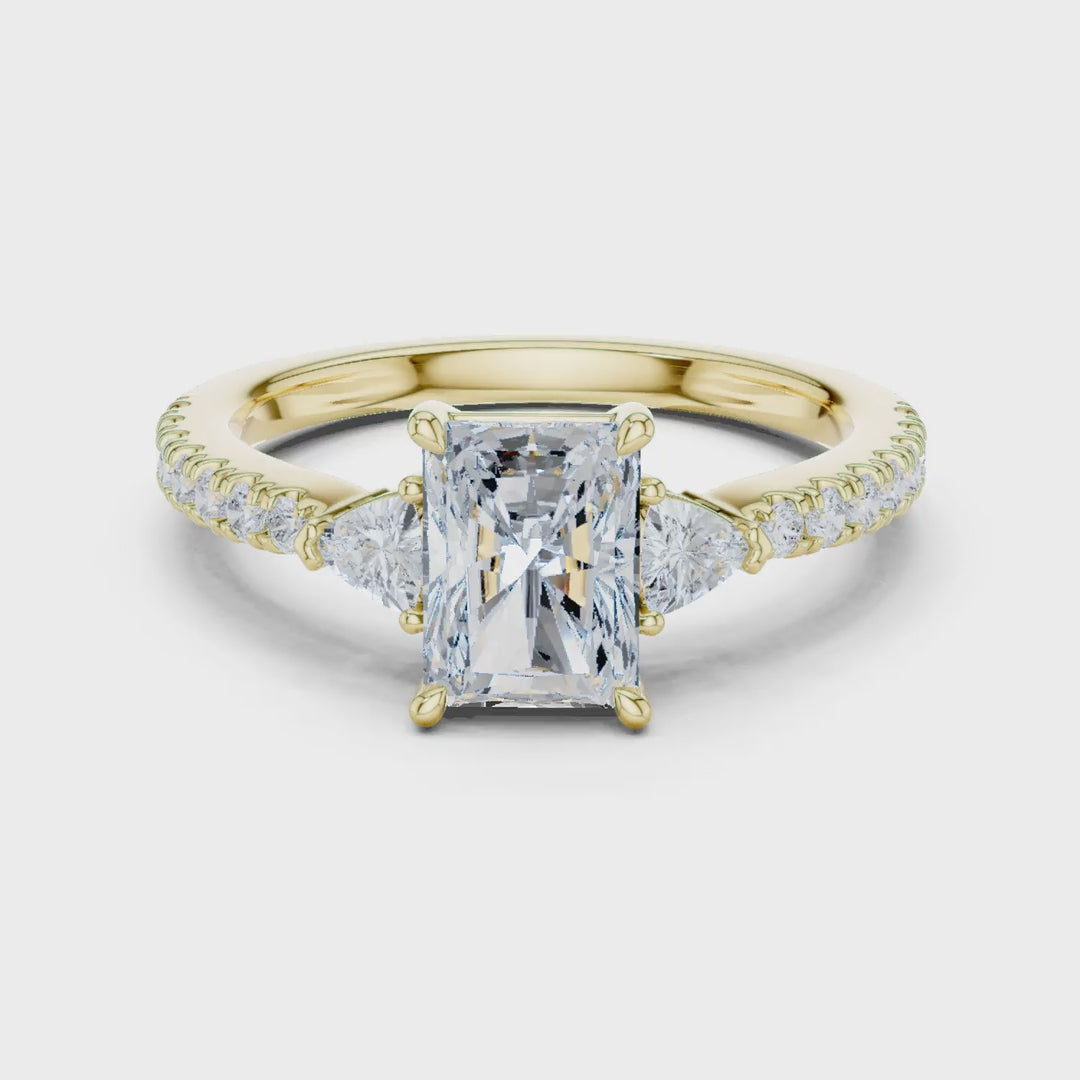 MJR084 - Radiant Center Three Stone Ring with Pavé Diamond Band