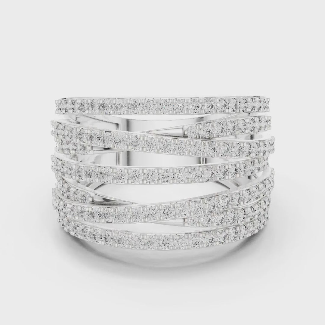 MJA007 - Elegant Wide Multi-Strand White Gold Band