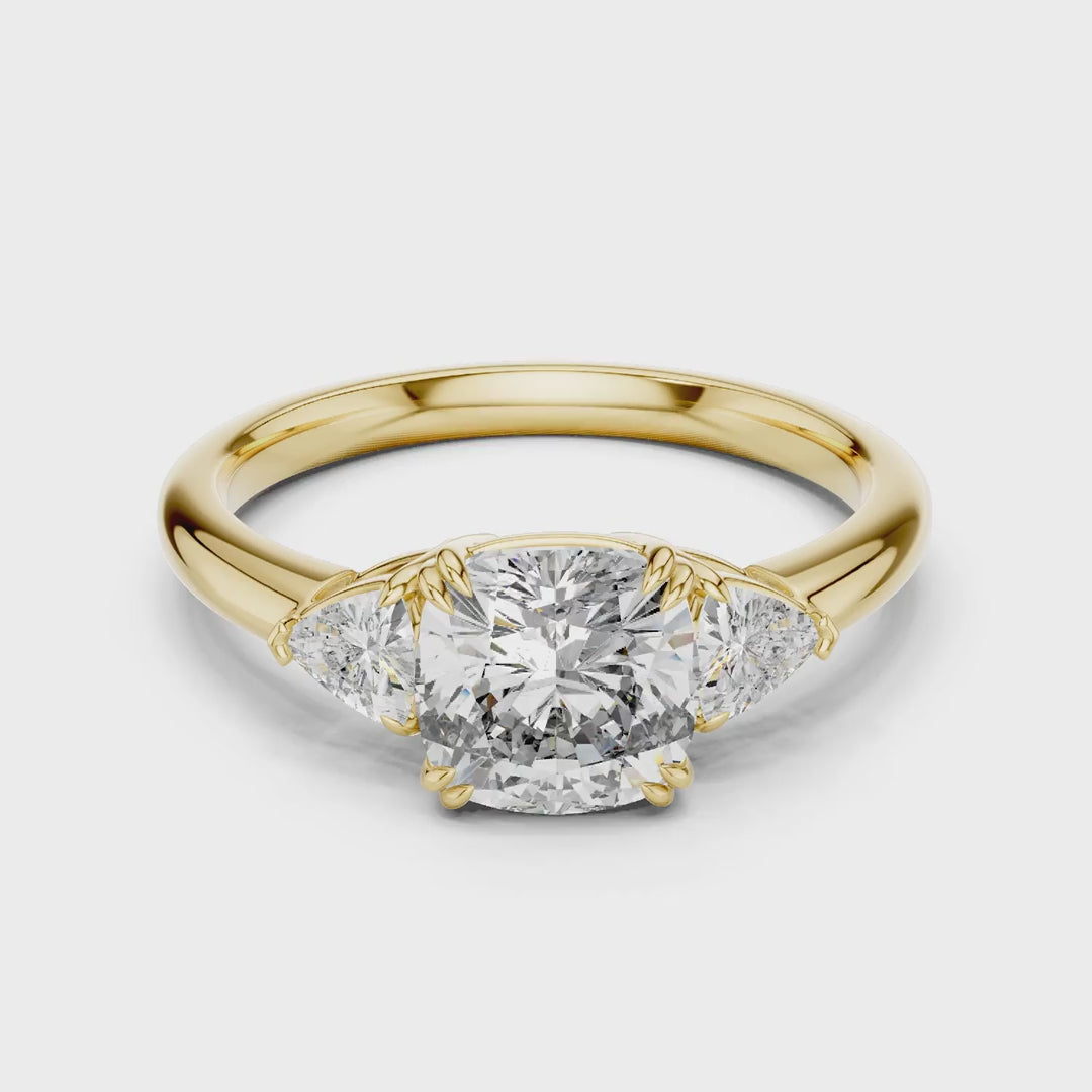 MJR023 - Cushion Cut Three Stone Engagement Ring