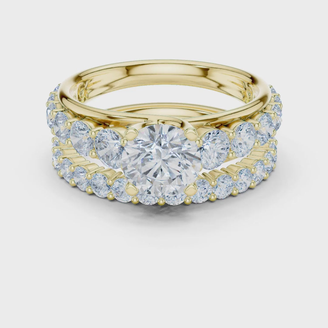 3.00 Cts Lab Grown Diamond Round Cut Eternity Style Solitaire Twin Ring