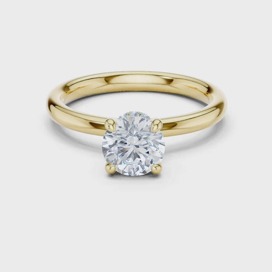 MJR067 - Classic Low Profile Plain Band Under Halo Engagement Ring