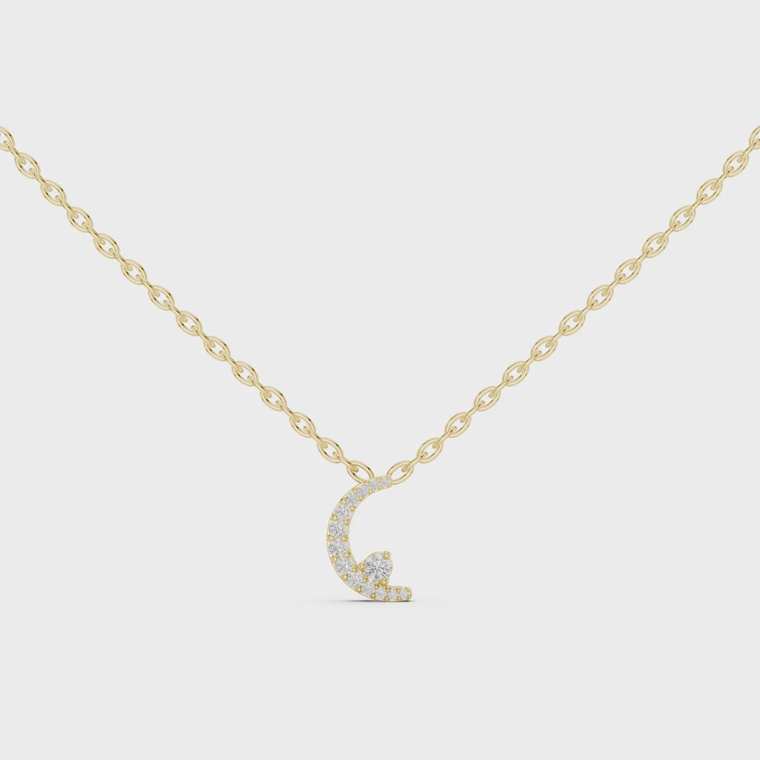 MJP05 - Crescent Moon Pave Pendant with Solitaire Accent