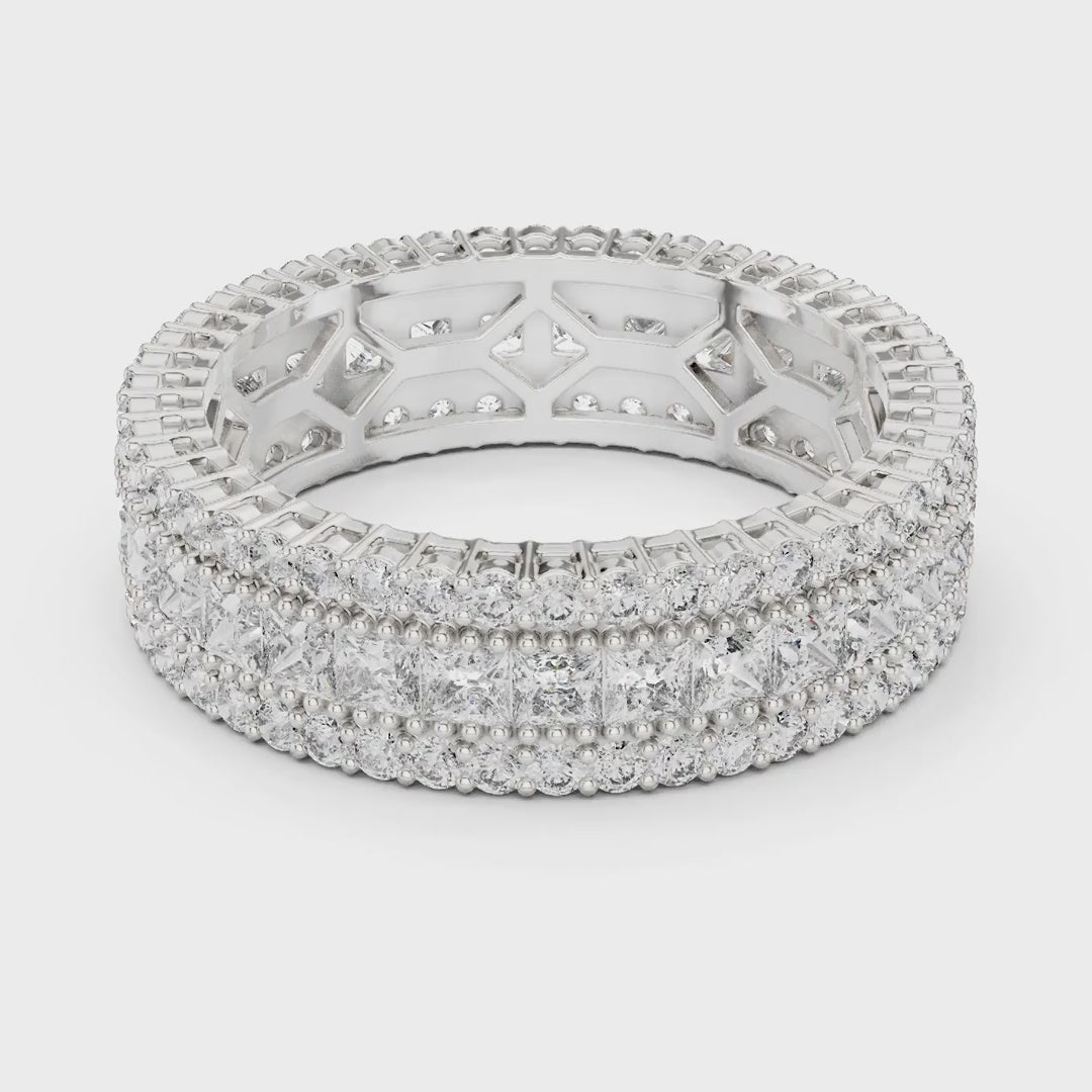 MJET035 - Princess Cut Channel Band with Pavé Diamond Borders