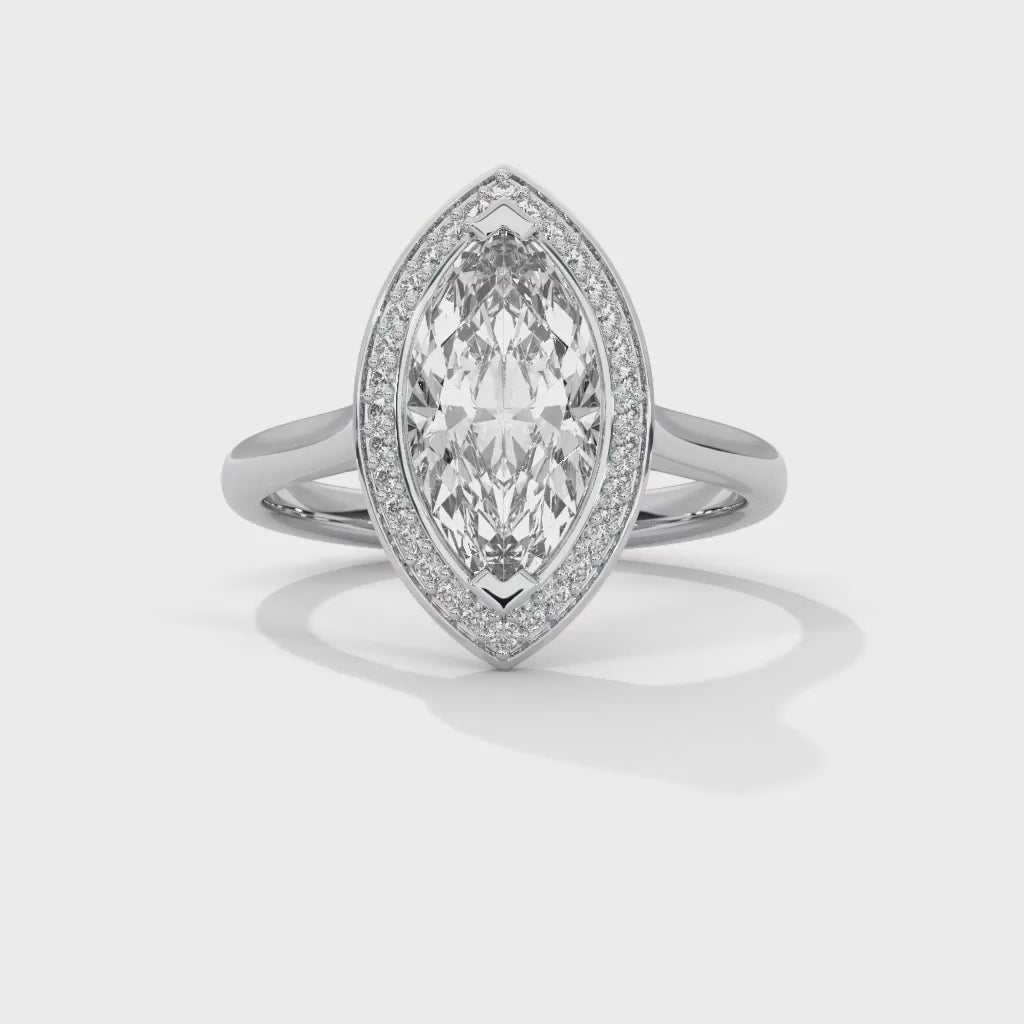 MJBS48 - Cathedral Style Marquise Bezel Halo Wedding Ring