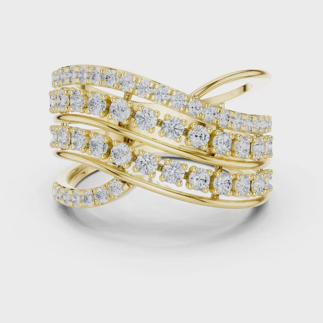 MJA015 - Multi-Row Criss-Cross Diamond Statement Ring