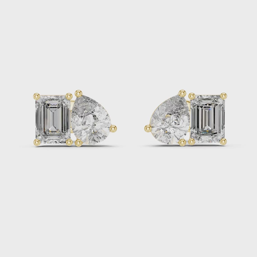MJER21 - Pear and Emerald Cut Dual Stone Studs