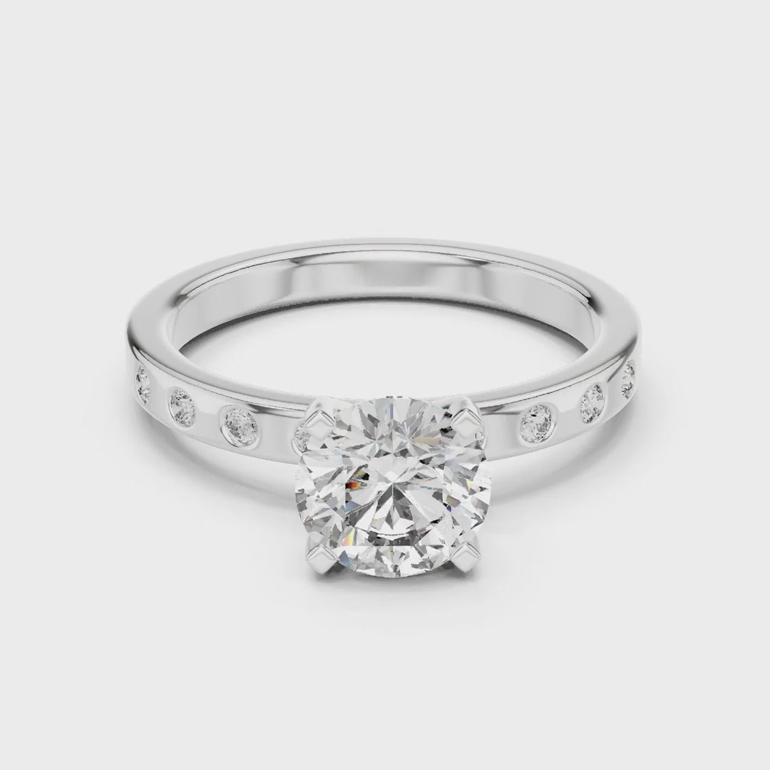 MJR0119 - Flush-Set Bezel Accent Round Solitaire Engagement Ring