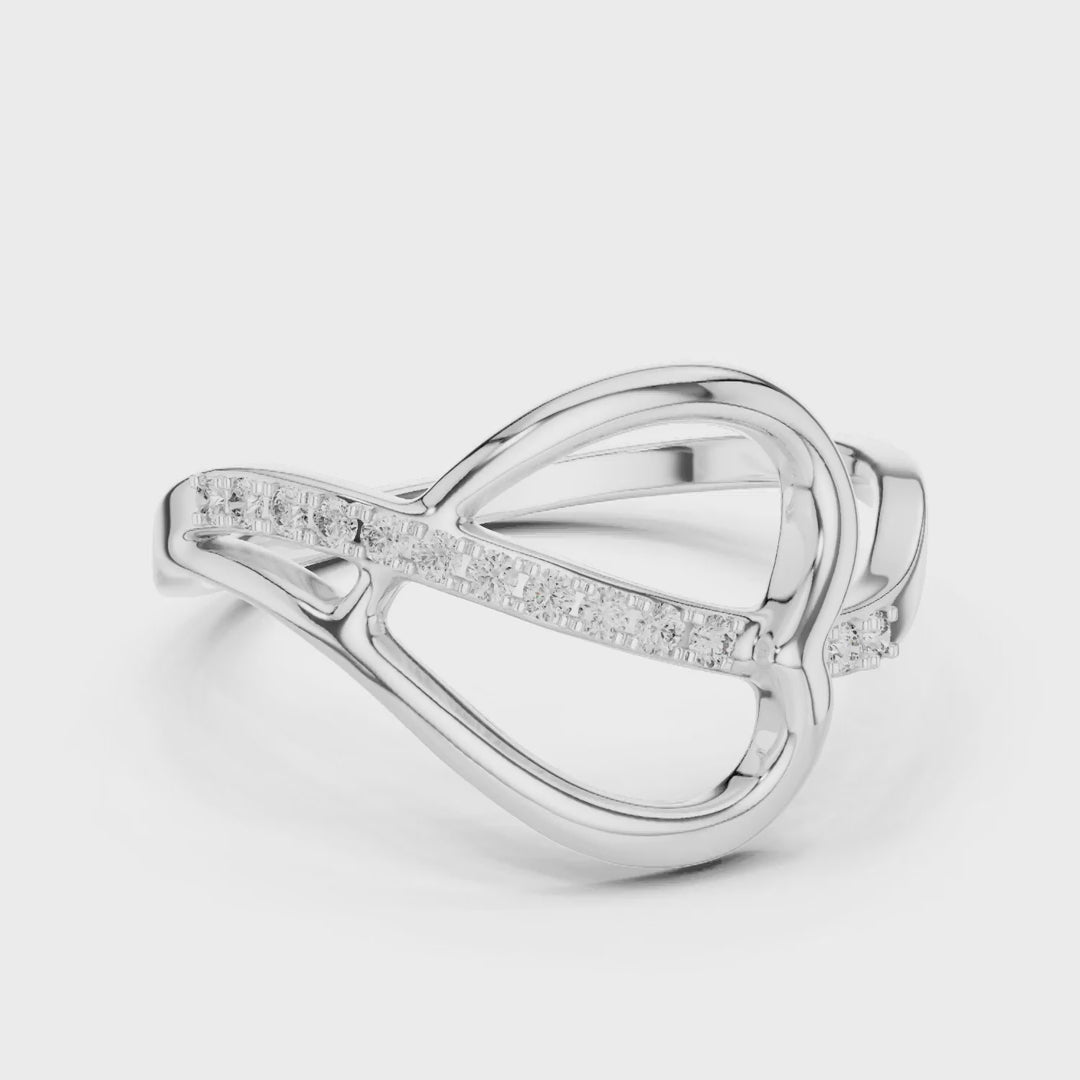 MJR063 - Openwork Abstract Heart Slanted Ribbon Fashion Ring