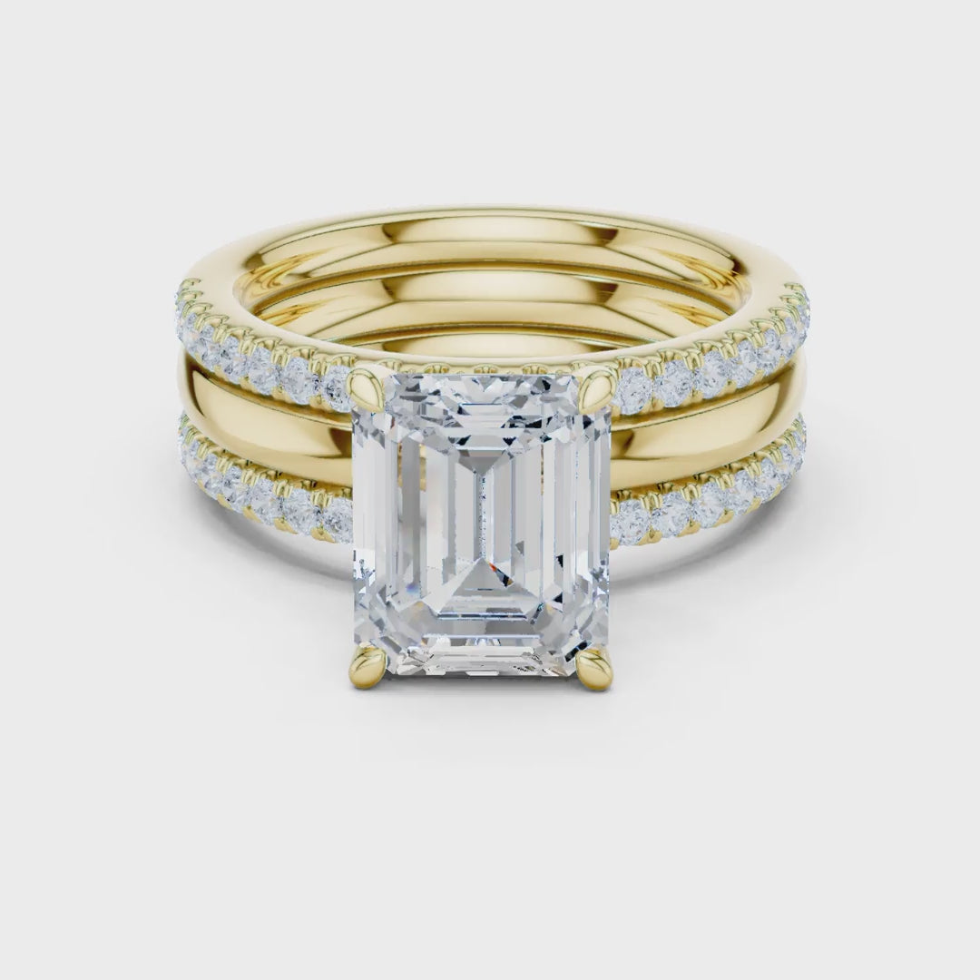 MJR096 - Emerald Cut Solitaire with Triple Row Accent Band