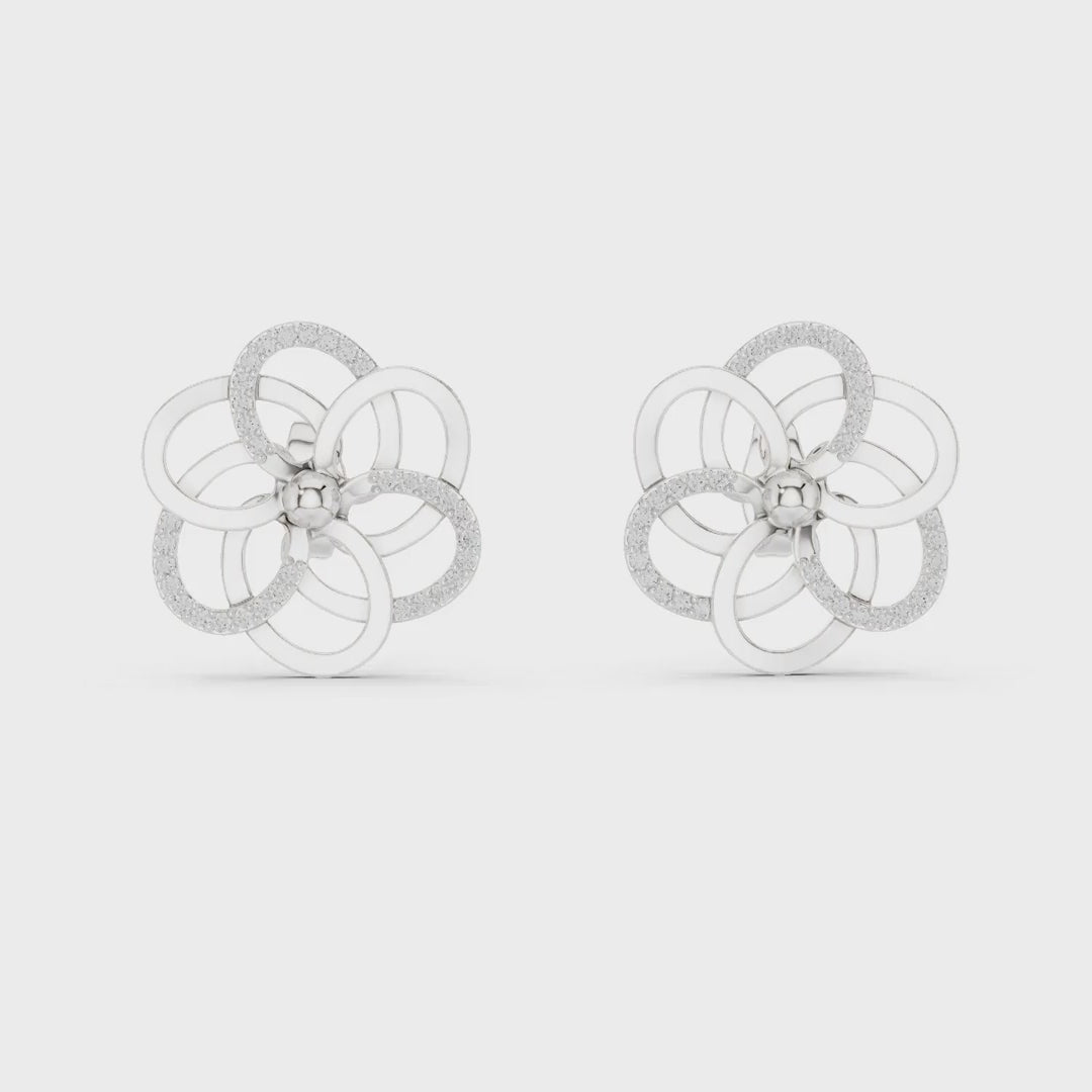 MJER44 - Spiral Bloom Pavé Accent Stud Earrings