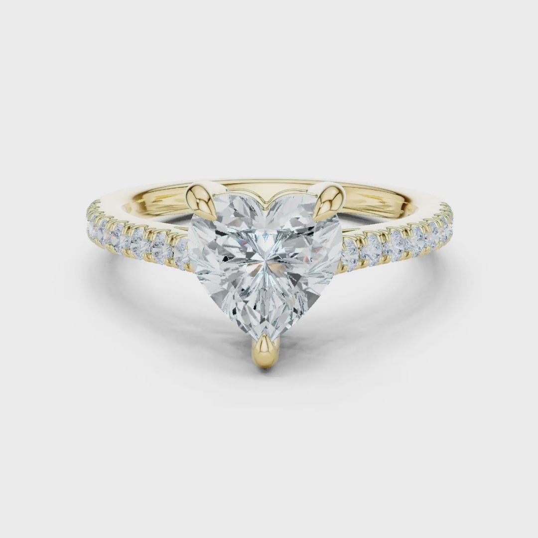 MJR088 - Heart Cut Solitaire Engagement Ring with Pavé Band