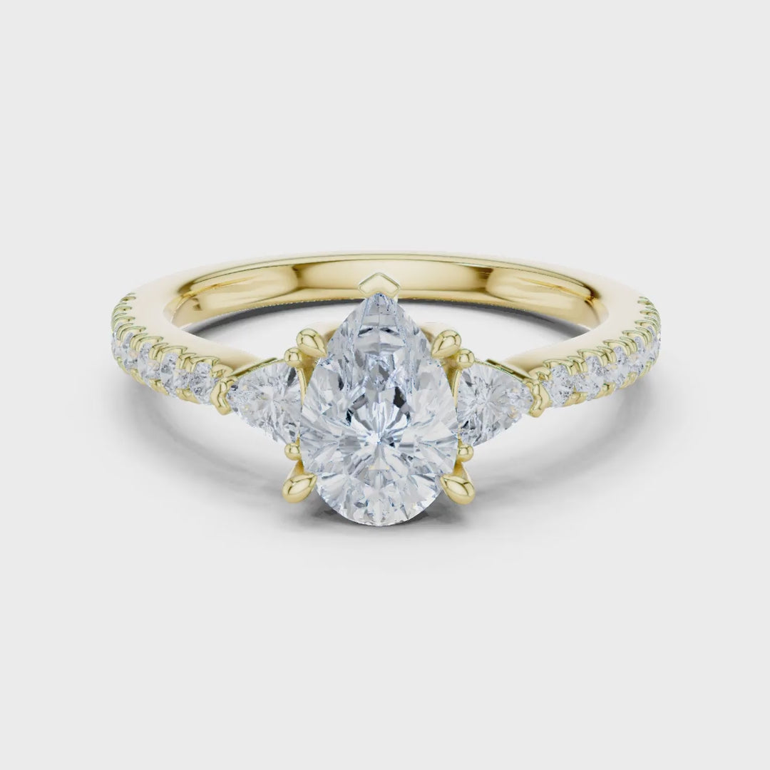 MJR0148 - Teardrop Pear Center Three Stone Ring with Pavé Shank