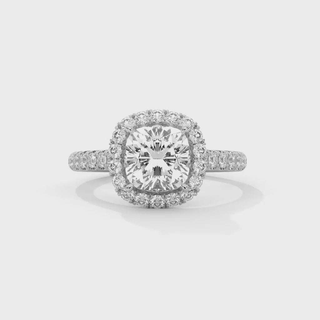 MJBS29 - Cathedral Style Cushion Halo Accent Wedding Ring