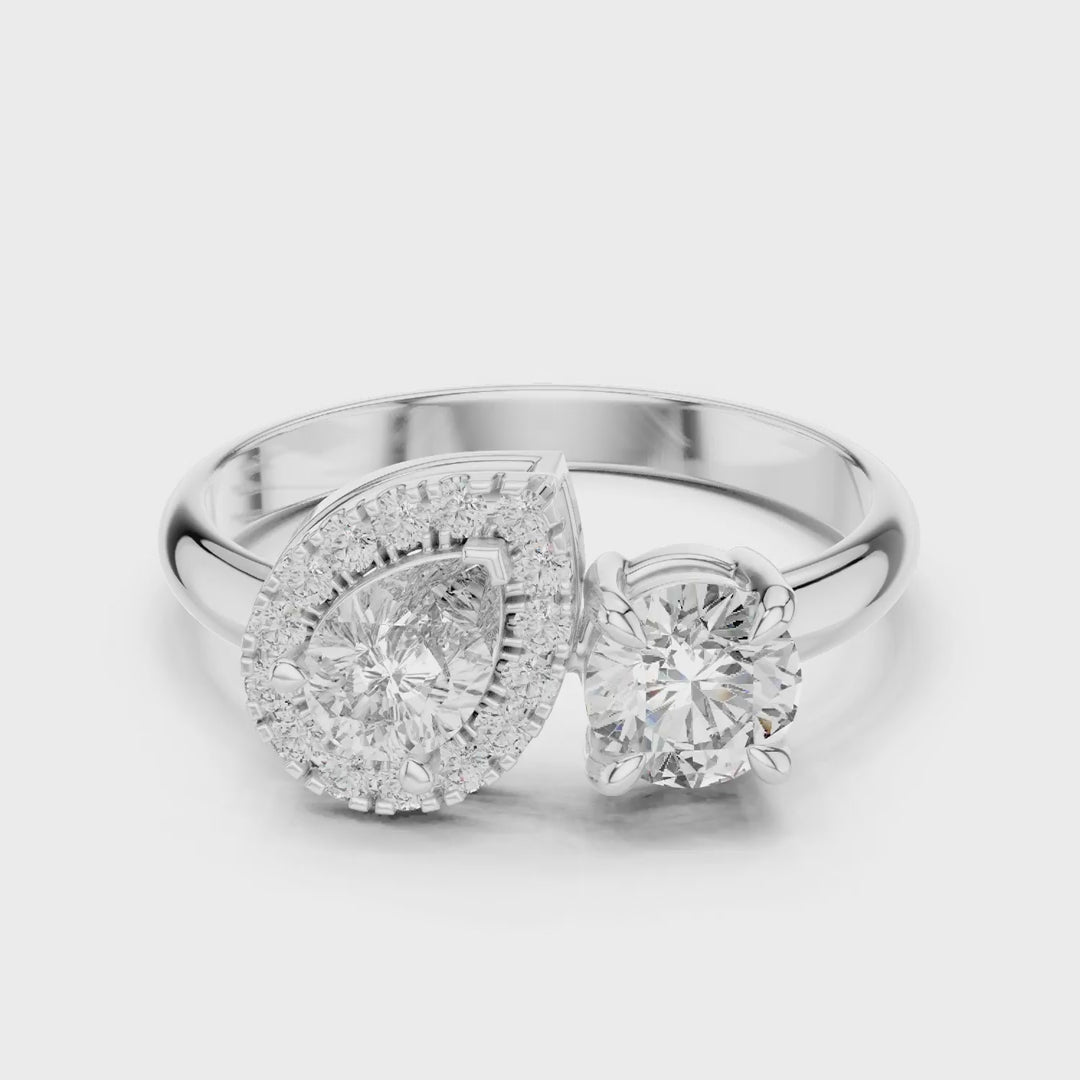 MJTM1 - Pear and Round Cut Two-Stone Bypass Ring