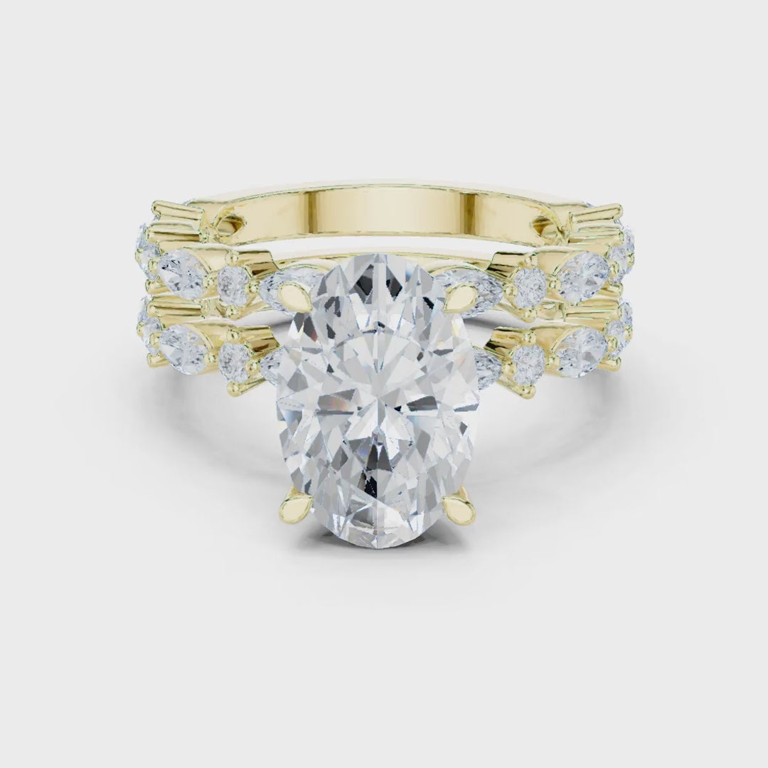 MJTW14 - Oval Cut Hidden Halo Solitaire with Marquise Shape Bands