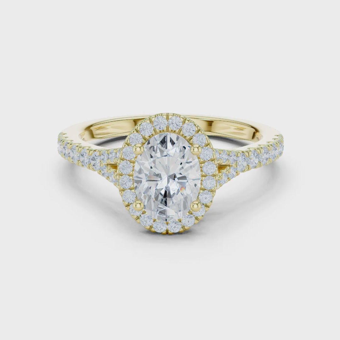 MJR094 - Oval Halo Split Shank Band Ring with Fine Pavé Setting