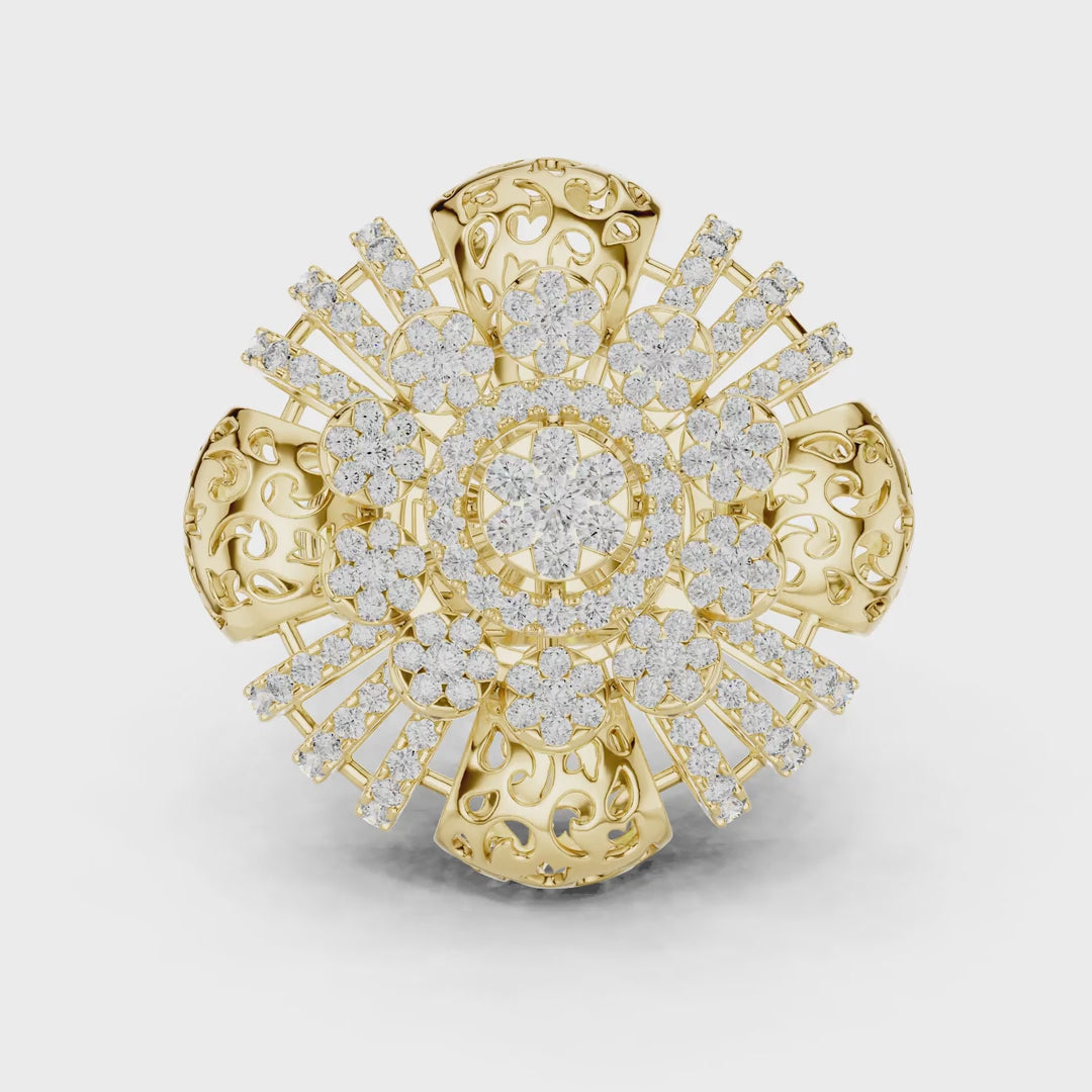 MJAR002 - Floral Textured Round Medallion Ring