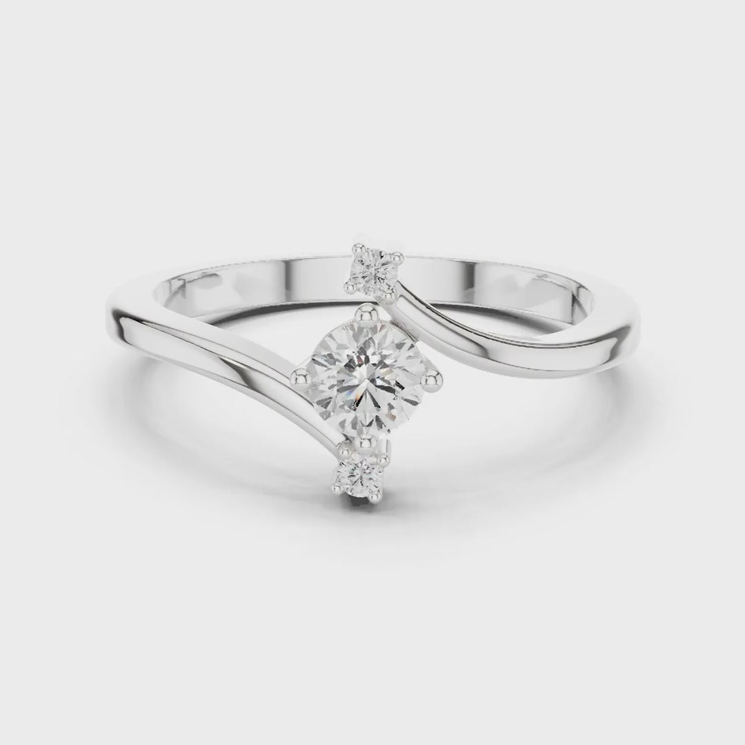 MJR0124 - Round Brilliant Bypass Ring with Vertical Accent Stones
