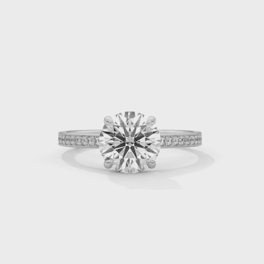 MJBS13 - Four-Prong Round Stone Pavé Accent Ring