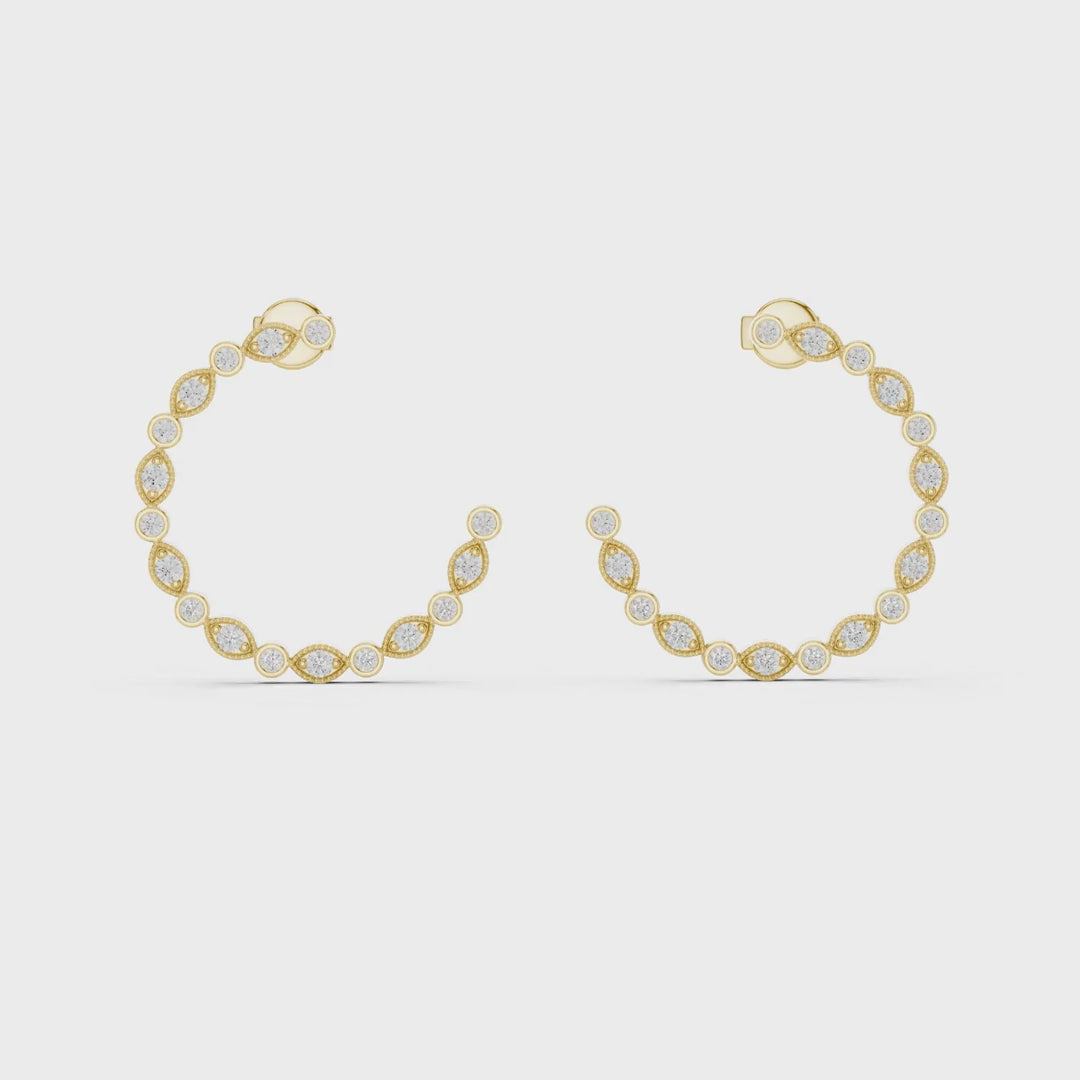 MJER20 - Milgrain Marquise Bezel Open Hoop Earrings