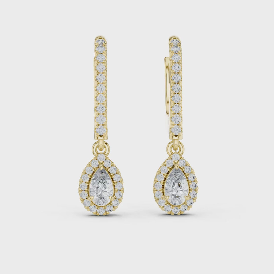 MJER40 - Pear Halo Lever Back Drop Earrings