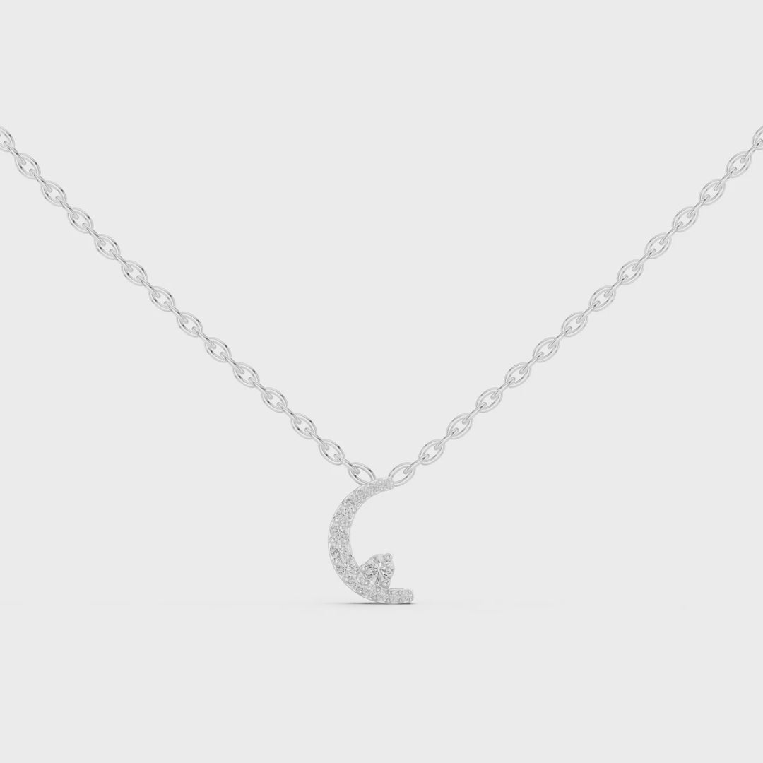 MJP05 - Crescent Moon Pave Pendant with Solitaire Accent