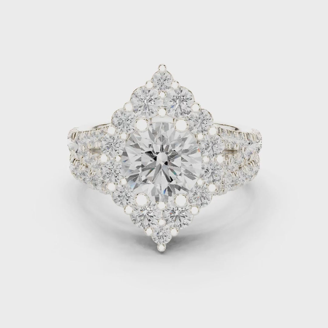 MJTW13 - Baroque Geometric Double Halo Round Cut Bridal Set