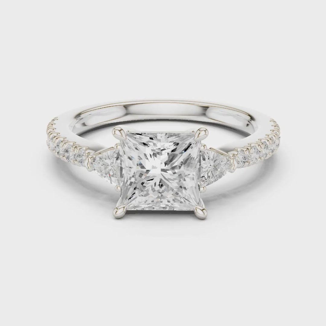 MJR0106 - Princess Cut Three Stone Ring with Triangular Side Accent