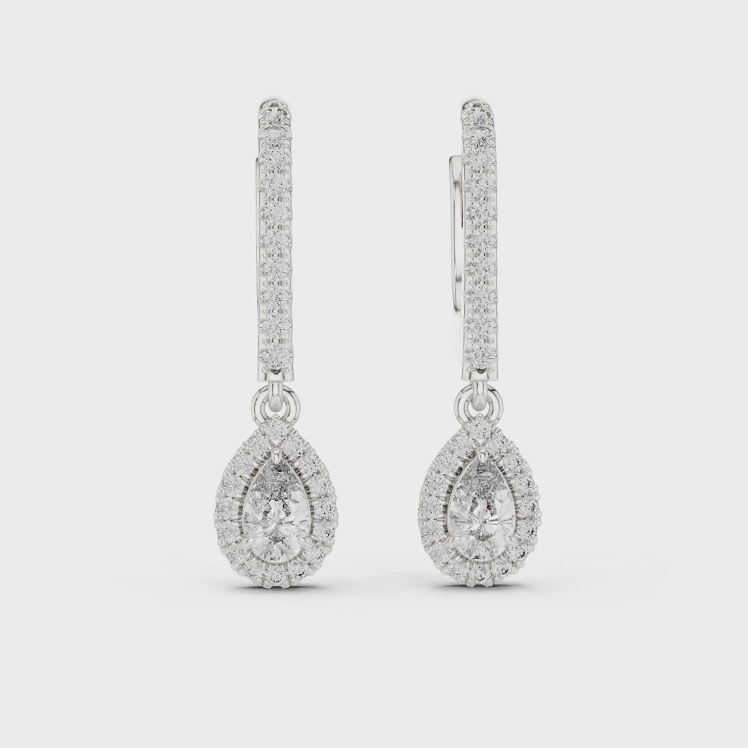 MJER40 - Pear Halo Lever Back Drop Earrings
