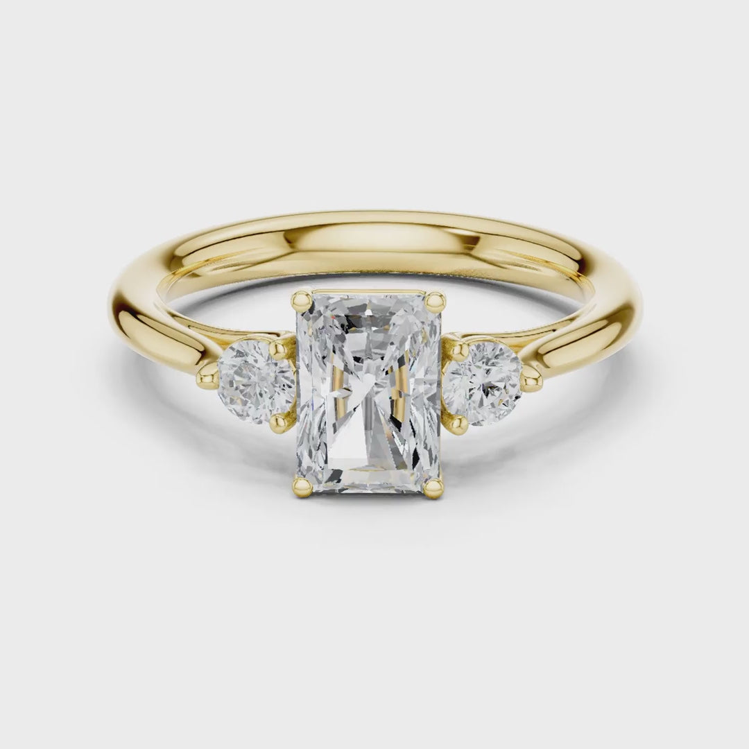MJR074 - Radiant Cut Round Flanked Trio Comfort Fit Ring