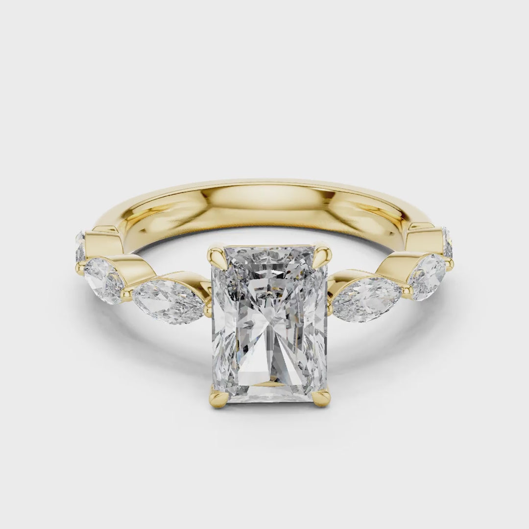 MJR0110 - Radiant Cut Solitaire Ring with Marquise Side Accents