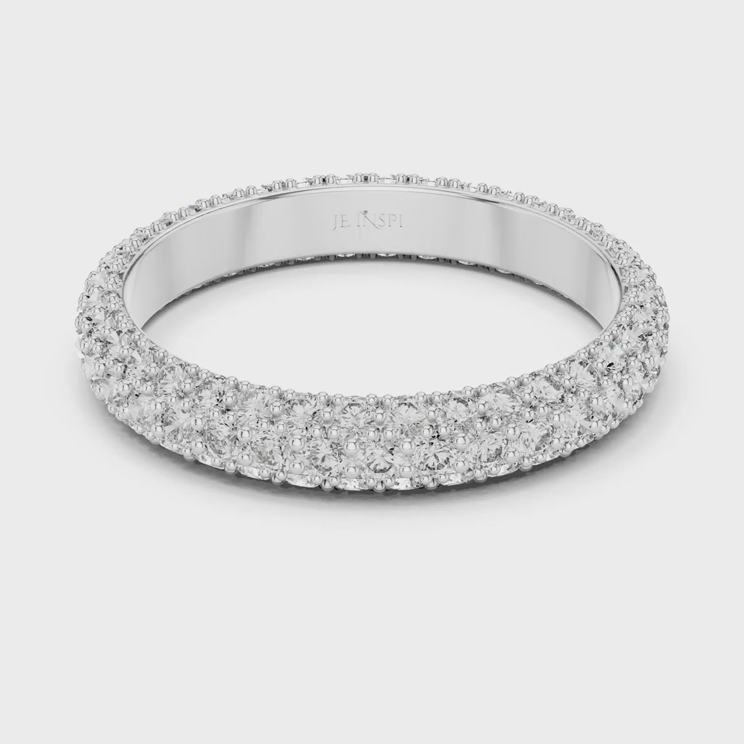 MJET007 - Elegant Three Parallel Row Full Pavé Wedding Band