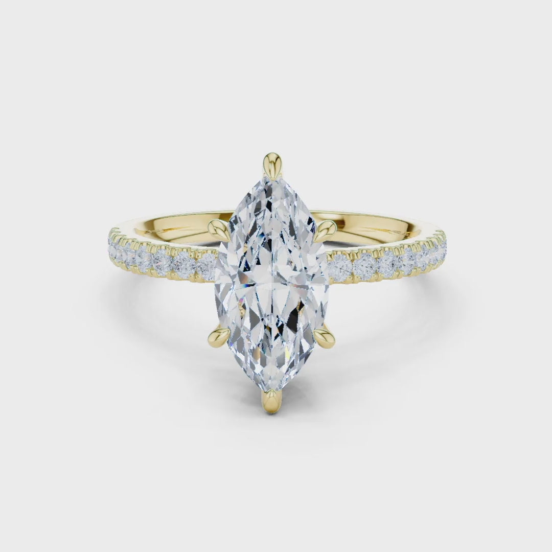 MJR0129 - Marquise Cut Solitaire Ring with Hidden Halo & Pavé Band