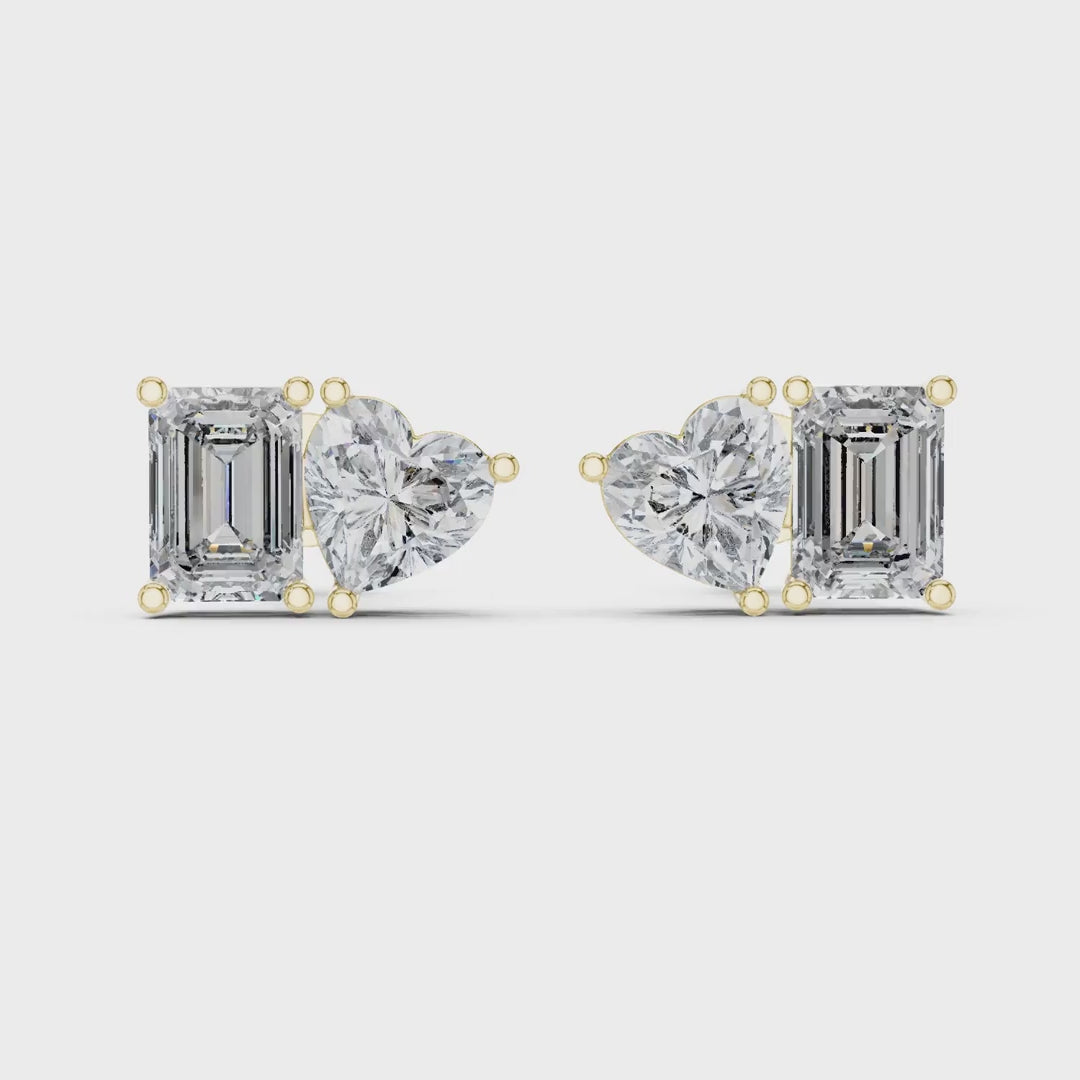 MJER54 - Heart and Emerald Cut Two-Stone Studs