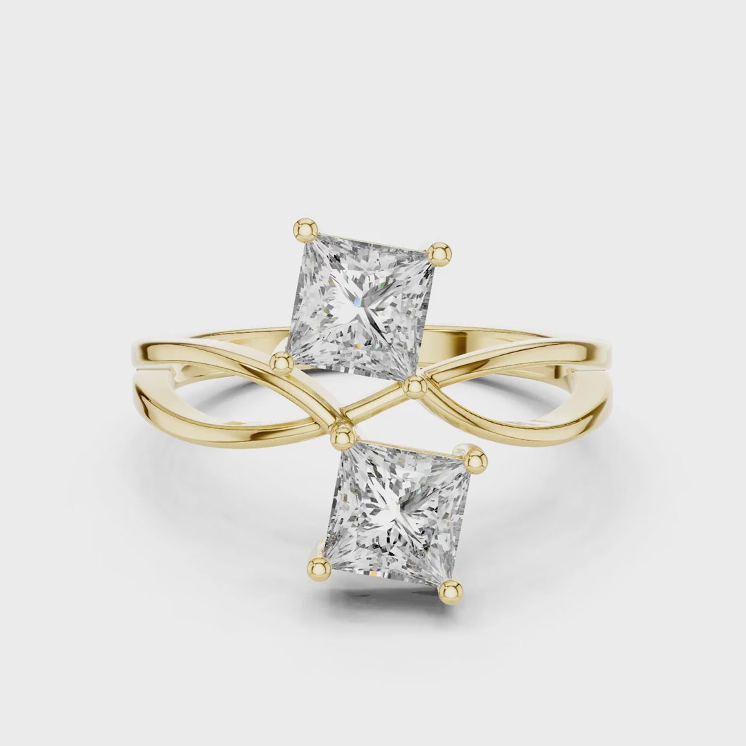 MJR045 - Princess Cut Twin Stone Infinity Loop Statement Ring