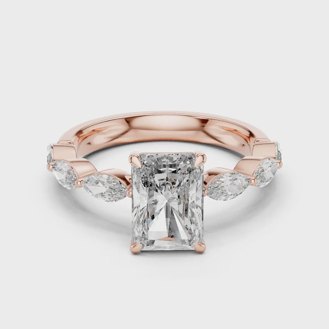 MJR0110 - Radiant Cut Solitaire Ring with Marquise Side Accents