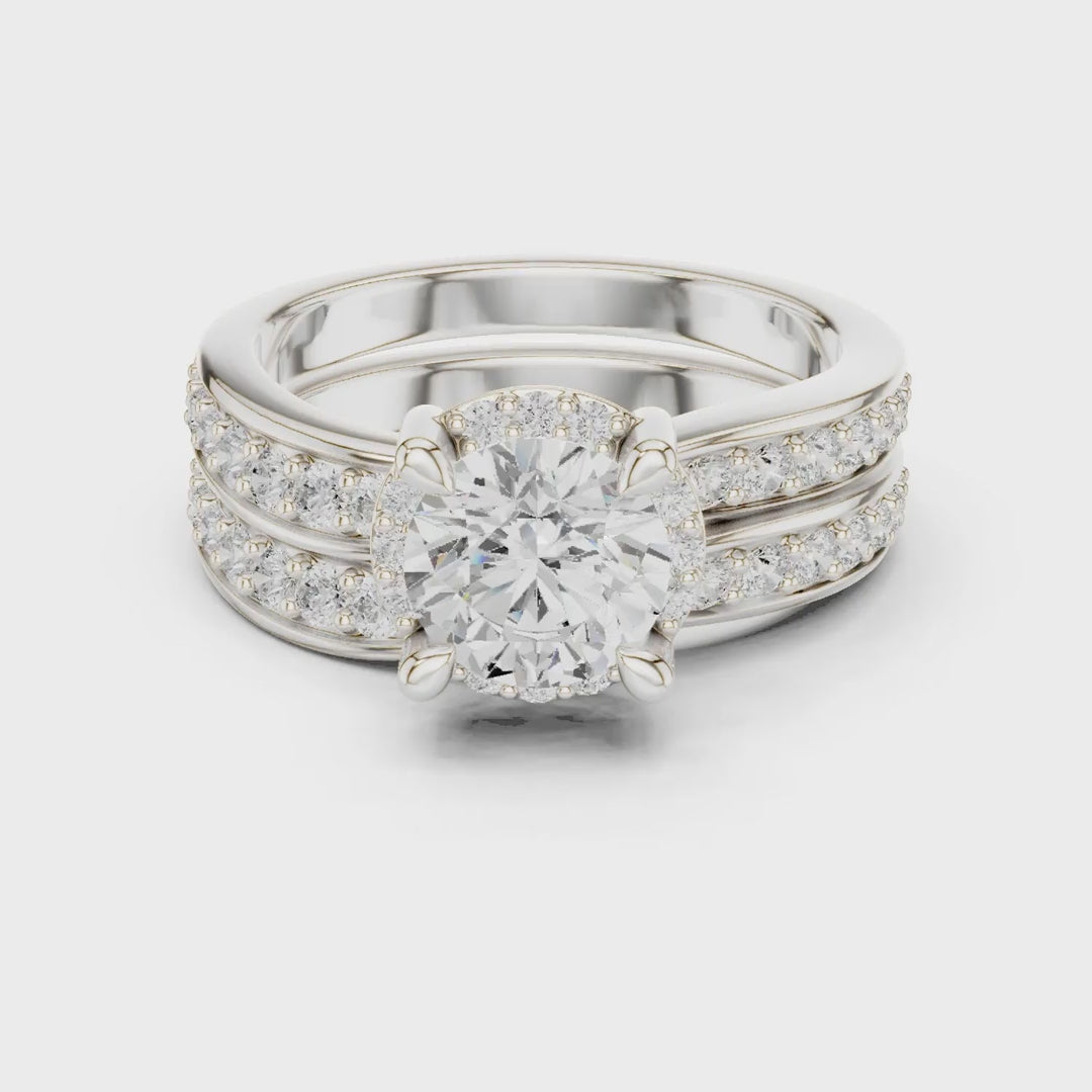1.62 Cts Lab Grown Diamond - Round in Cathedral Style Double Strand Bands