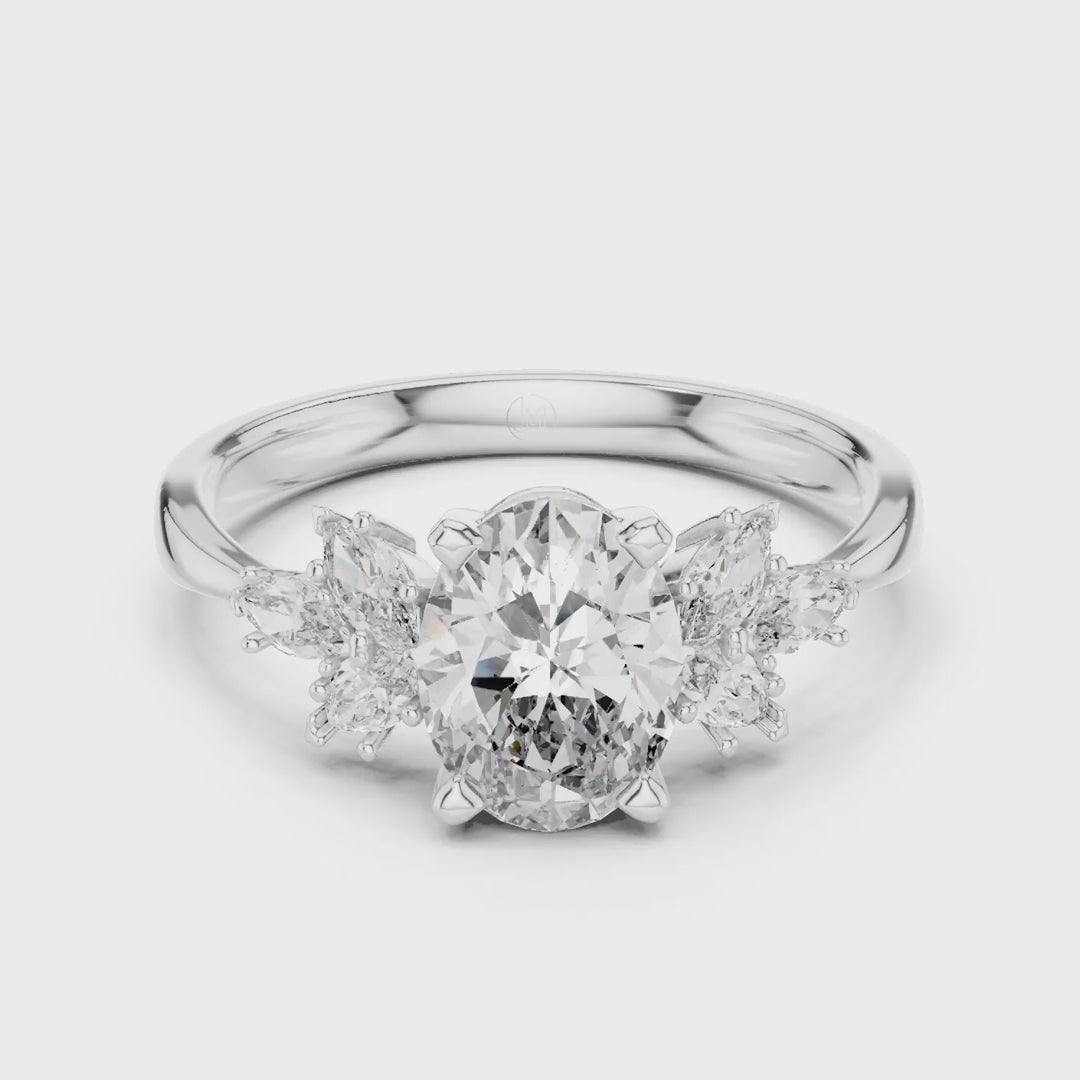 MJR001-Oval Engagement Ring with Floral Side Stones