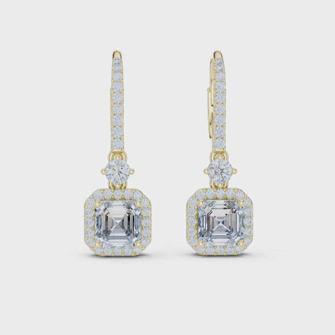 MJER56 - Cushion Halo Pavé Leverback Drop Earrings