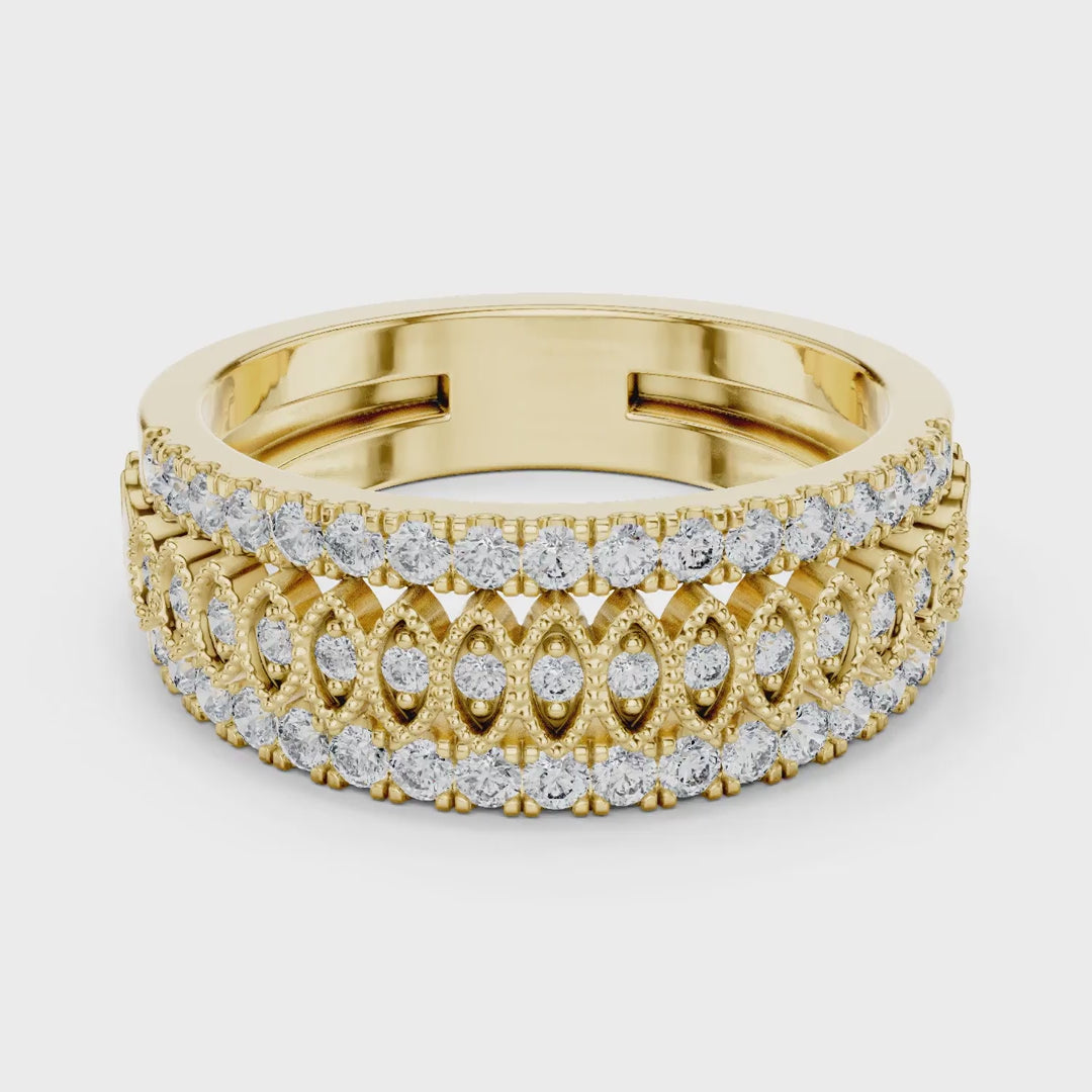 MJA009 - Elegant Wide Three-Row Openwork Statement Ring
