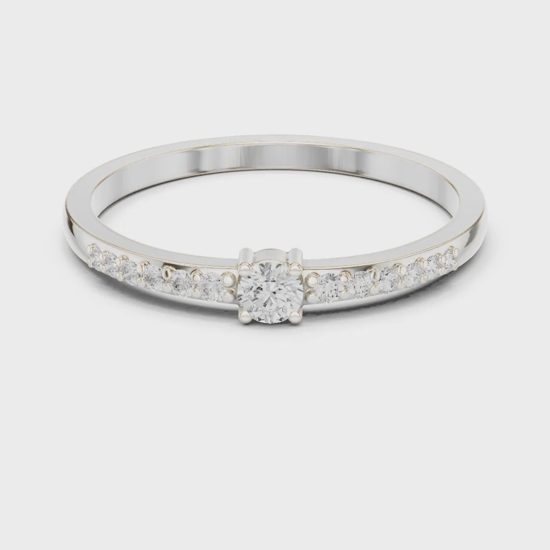 MJR0137 - Petite Round Brilliant Solitaire Ring with Delicate Pavé Band