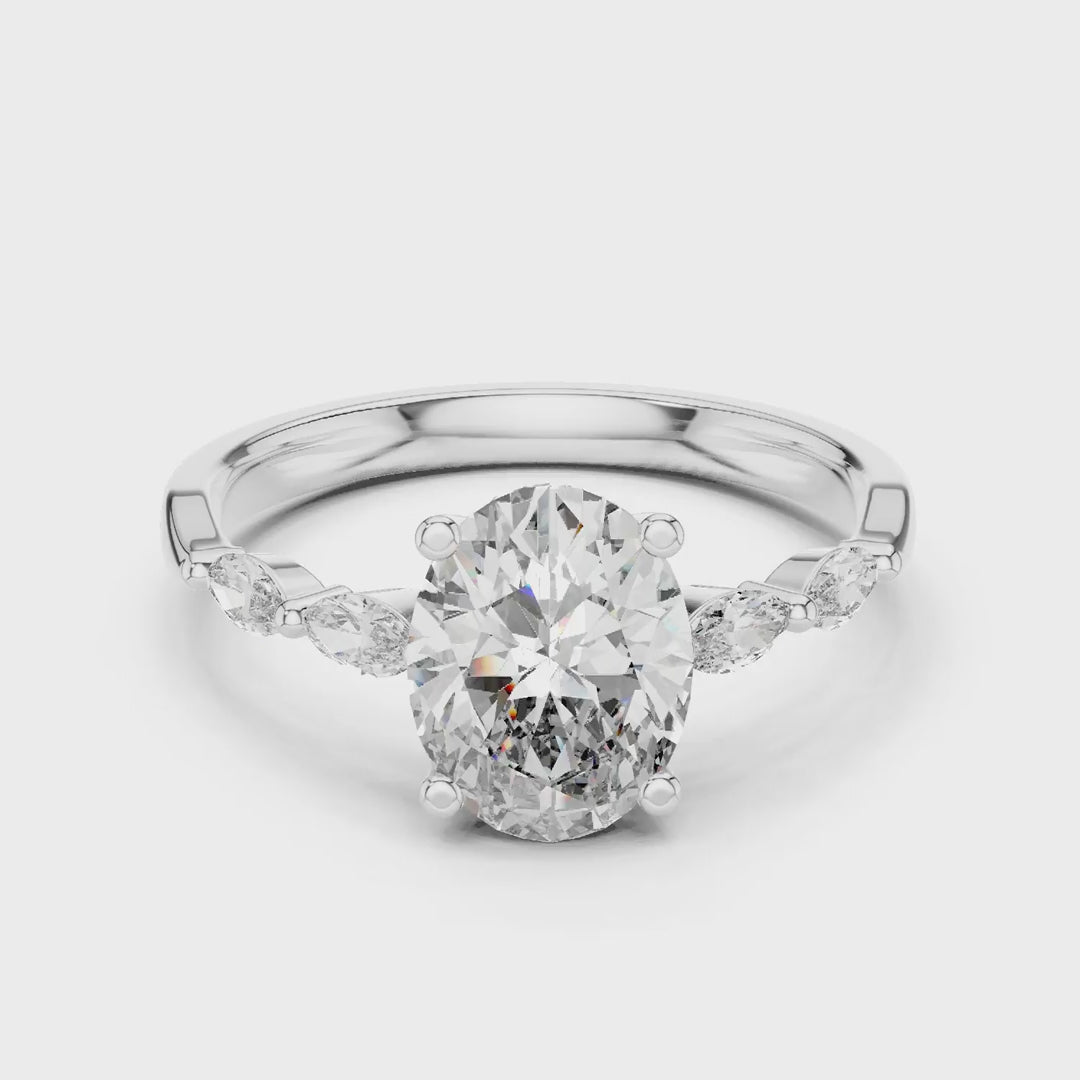 MJR083 - Marquise Beaded Side Accent Oval Solitaire Ring