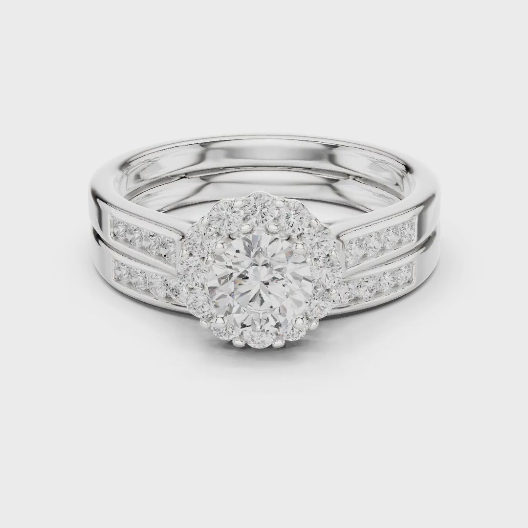 MJTW6 - Classic Floral Petal Halo Ring with Recessed Accent Ro