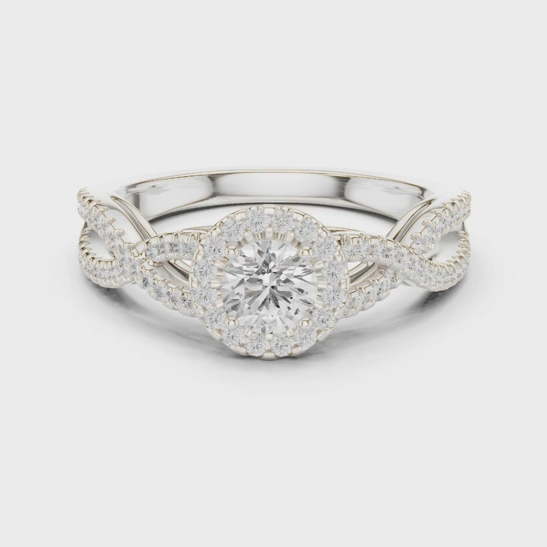 MJR0104 - Woven Twisted Band Halo Solitaire with Round Center