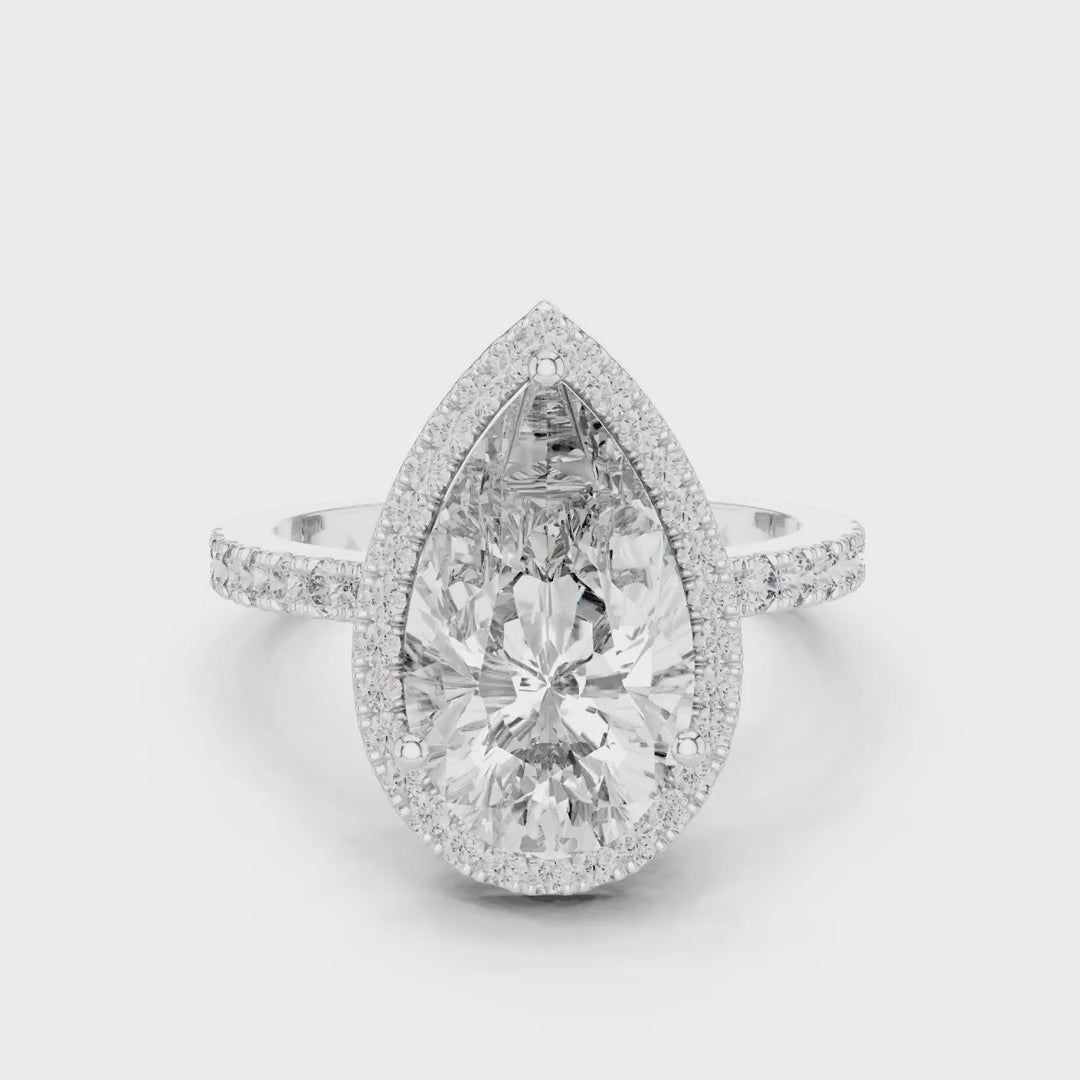MJR015 - Pear Cut Halo Engagement Ring