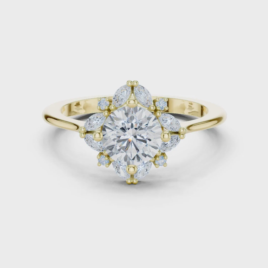MJR0131 - Round Cut Floral Starburst Ring with Marquise Side Accents