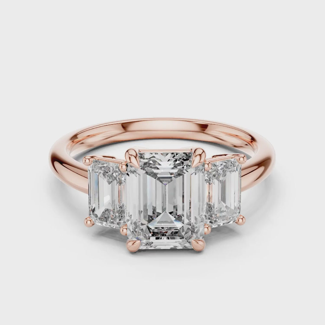 MJR032 - Emerald Cut Architectural Triptych Engagement Ring