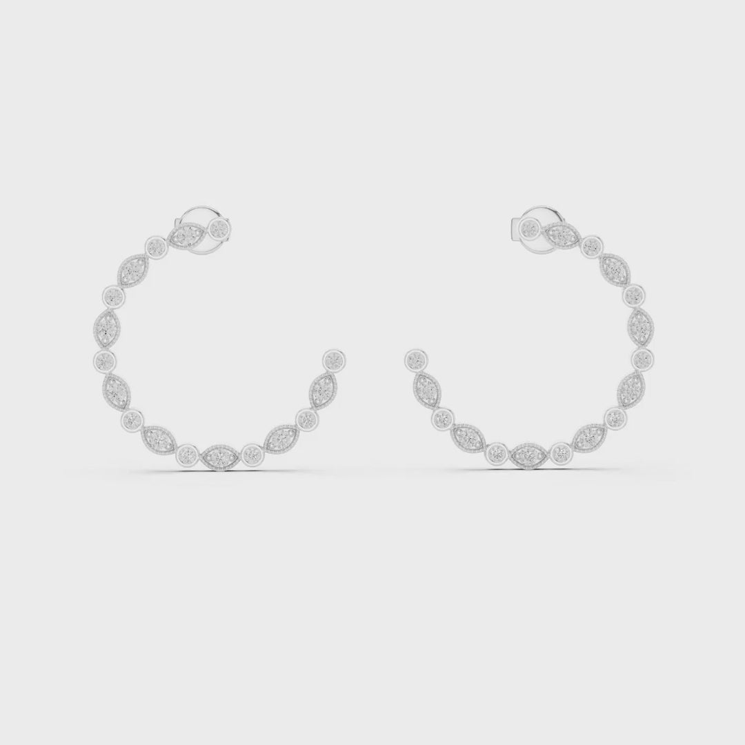 MJER20 - Milgrain Marquise Bezel Open Hoop Earrings