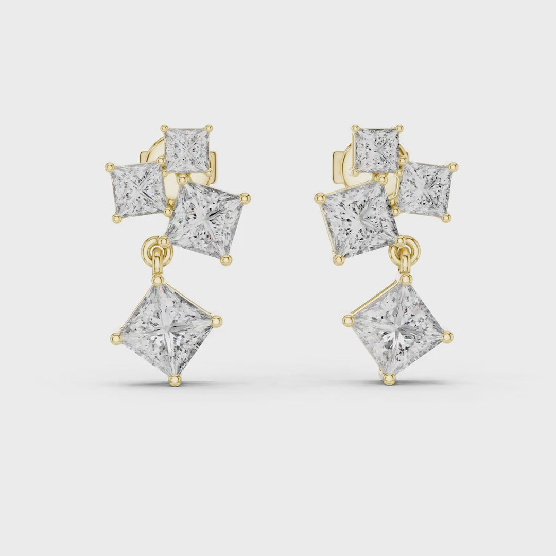 MJER28 - Princess Cut Mosaic Cluster Drop Earrings