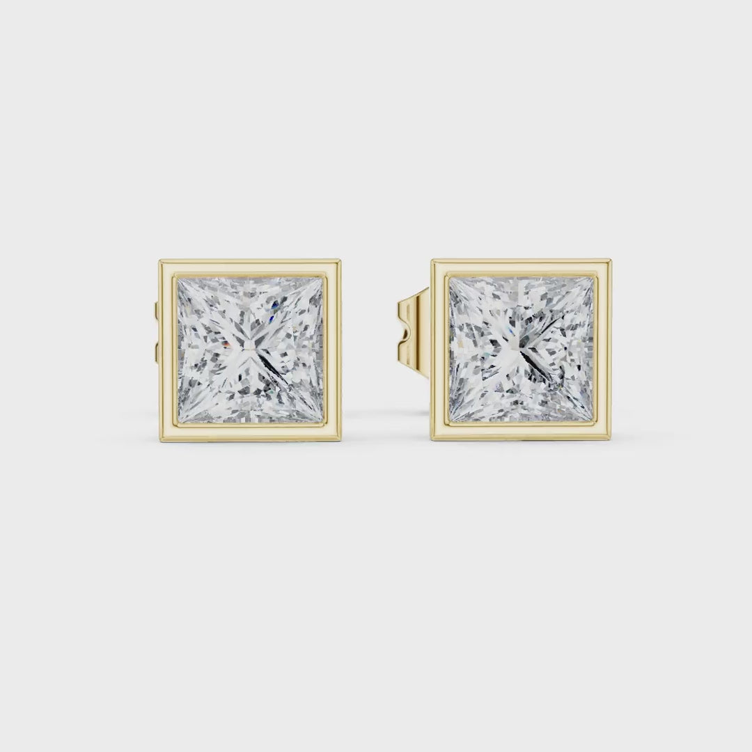 MJER53 - Princess Cut Bezel-Set Solitaire Studs